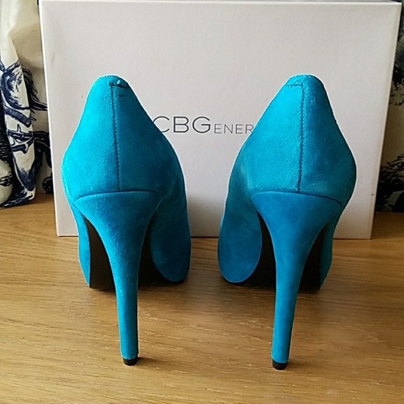 BCBG Teal Suede Platform Heels - Picture 3 of 9